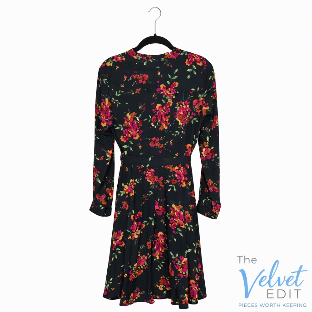 Nanette Lepore Black Floral Belted Fit & Flare Dress Size 6 - Picture 2 of 6